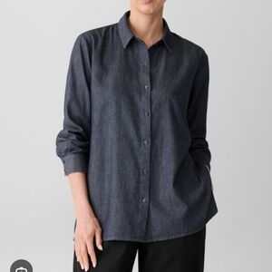 Eileen Fisher Airy Organic Cotton Twill Classic Collar Shirt Size XS Oversized